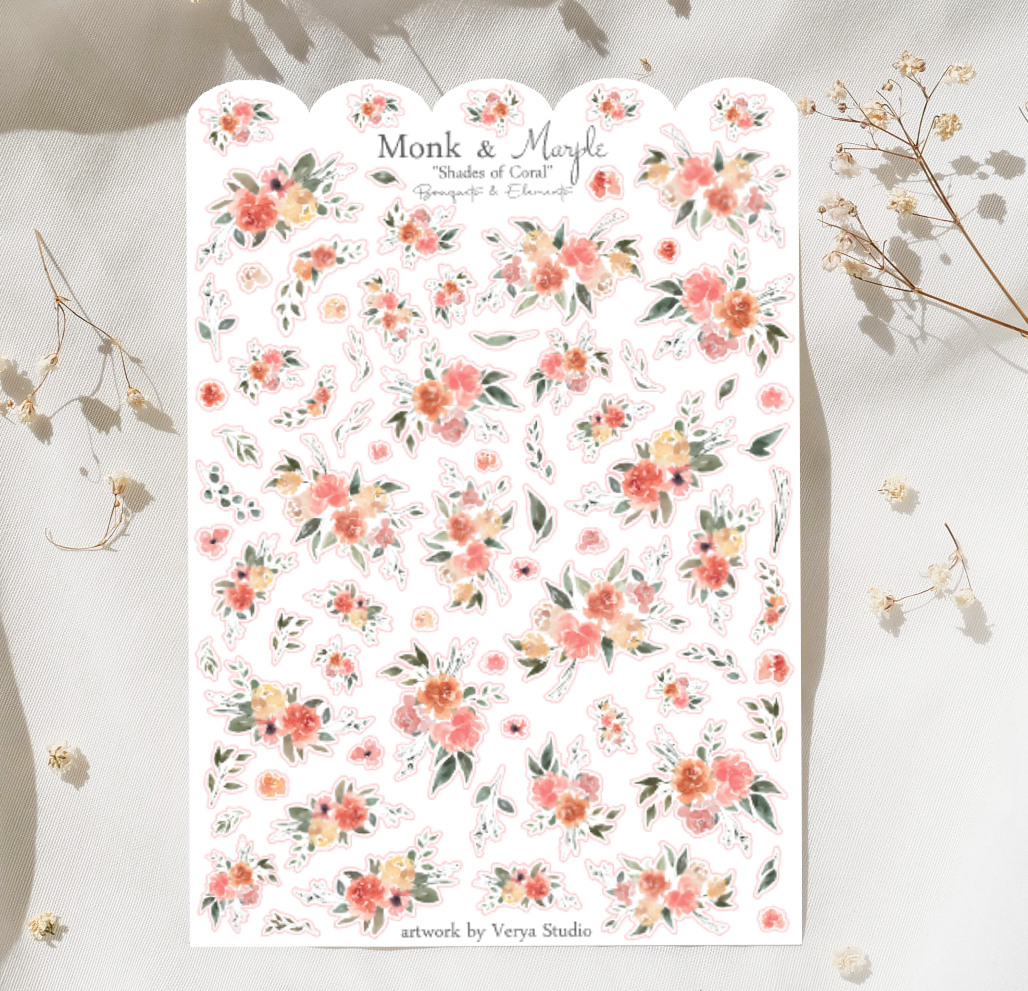 Shades of Coral - Bouquets & Elements (large sheet)