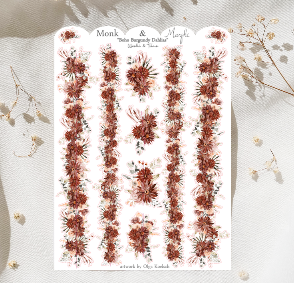 Boho Burgundy Dahlias - Washi & Trims